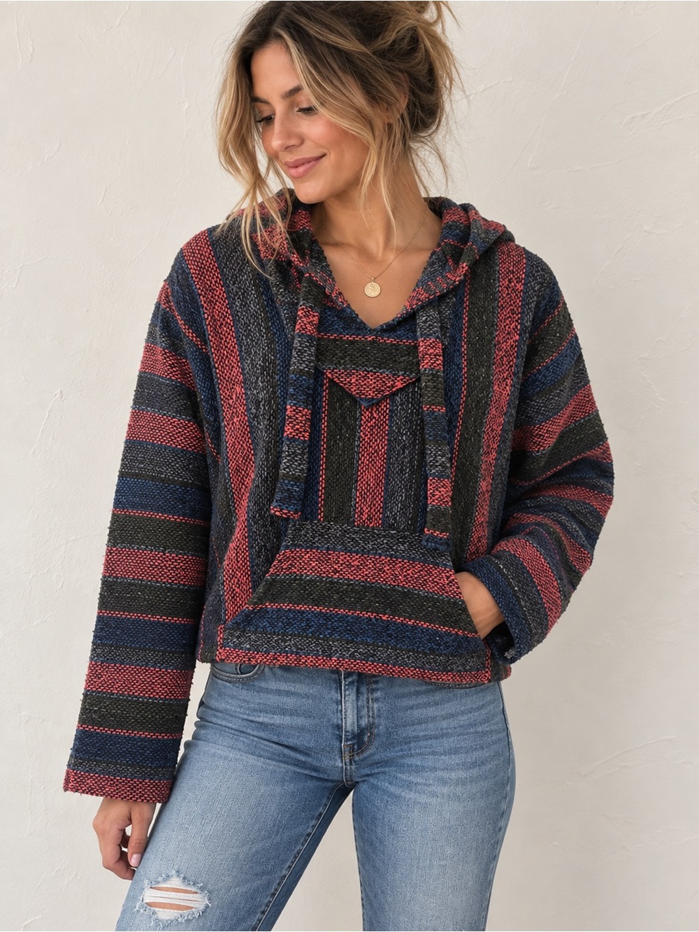 Earthbound Trading Co. Striped Baja Hoodie Medium
